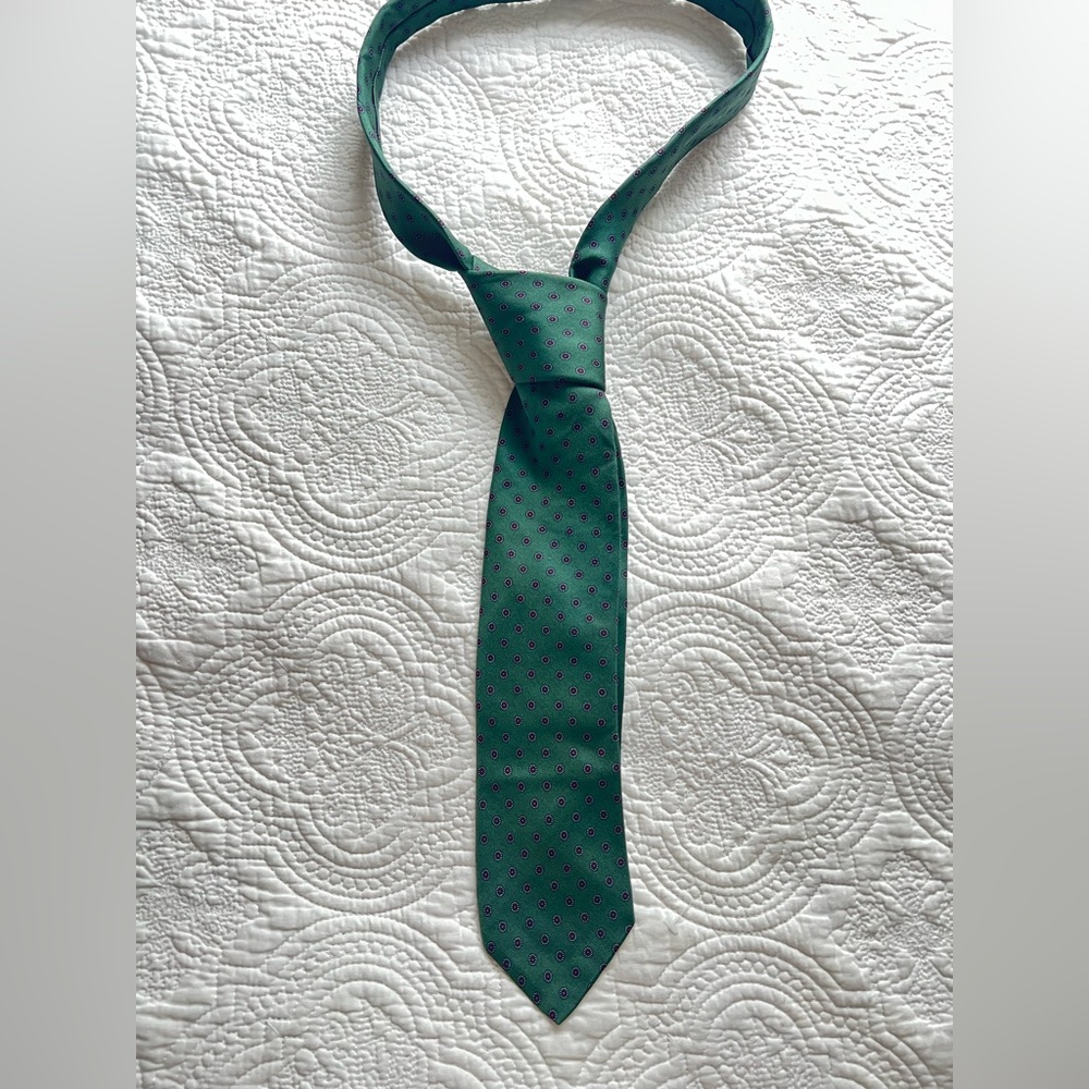 Vintage Robert Talbott Silk Tie Green Medallion Geometric 2.75” Slim Narrow